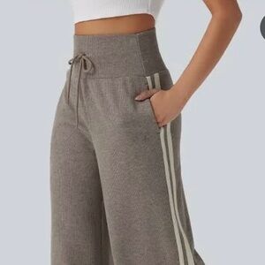Halara Ribbed SoCinched High Waisted Tummy Control Wide Leg Pants with Pockets